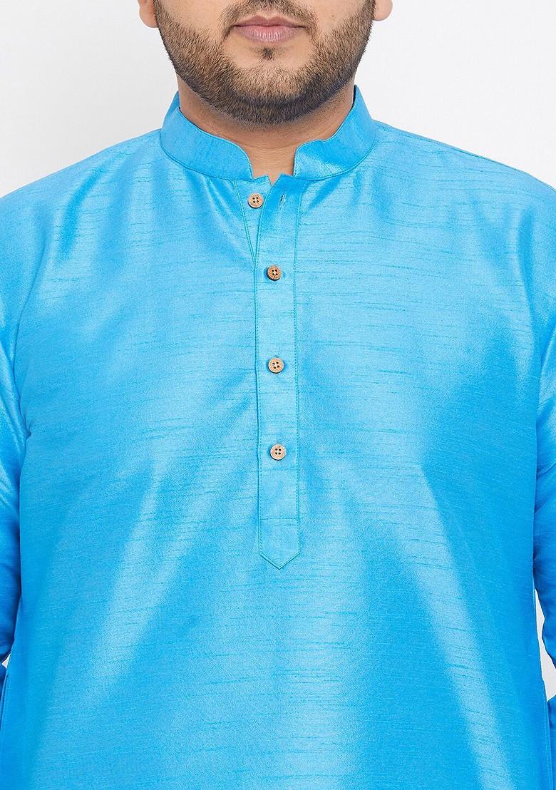 Blue Solid Poly Blend Kurta Set For Men