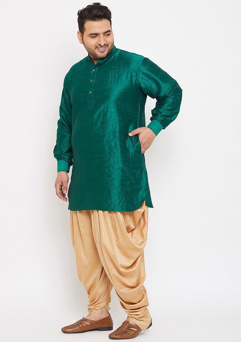 Green Solid Poly Blend Kurta Set For Men