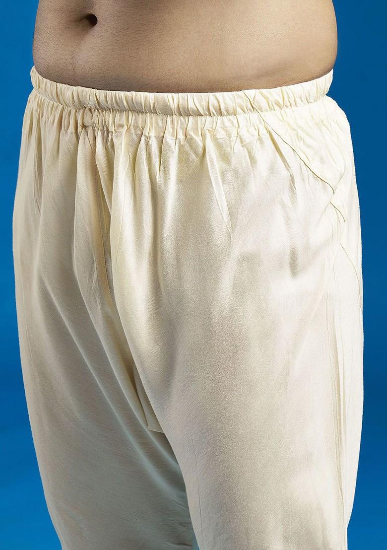 Cream Floral Print Georgette Kurta Set For Men