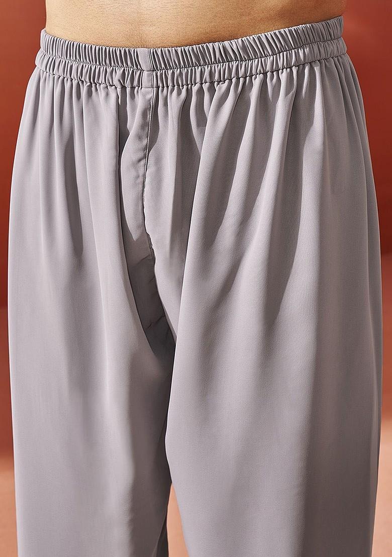 Lavender Floral Print Poly Blend Kurta Set For Men