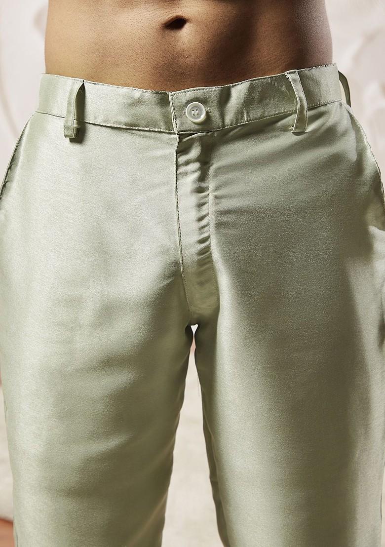 Sea Green Solid Poly Blend Kurta Set For Men