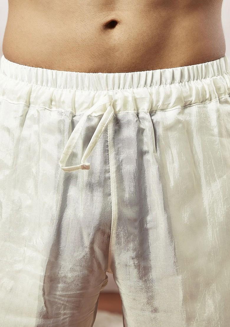 White Solid Poly Blend Kurta Set For Men