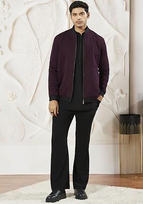 Burgundy Solid Poly Blend Kurta Set For Men