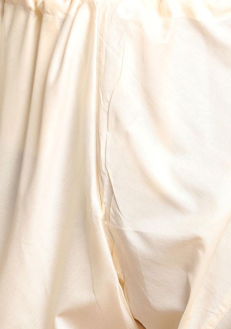 Cream Woven Poly Blend Kurta Set For Men