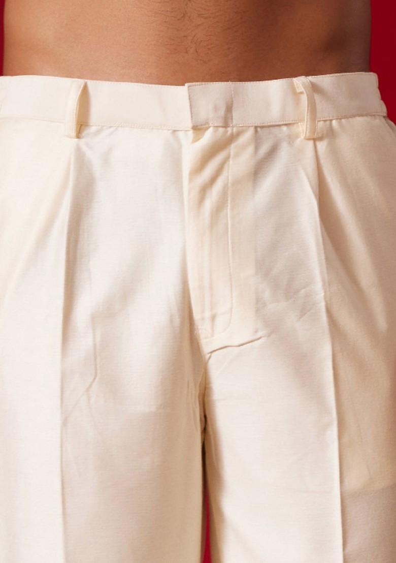 Red Solid Poly Blend Kurta Set For Men