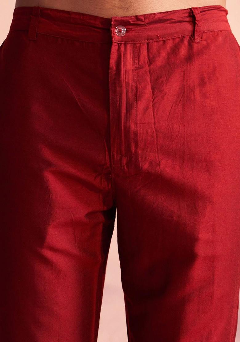 Maroon Ethnic Motifs Poly Blend Kurta Set For Men