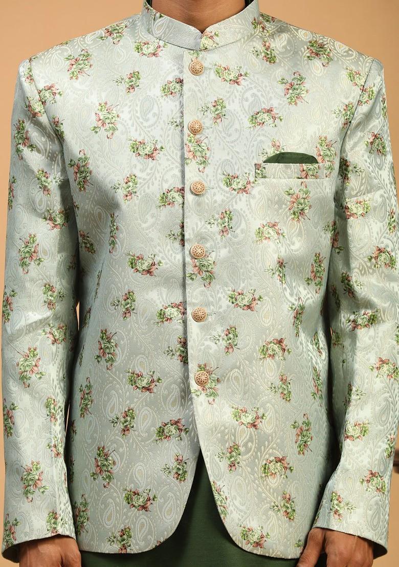 Green Solid Poly Blend Kurta Set For Men