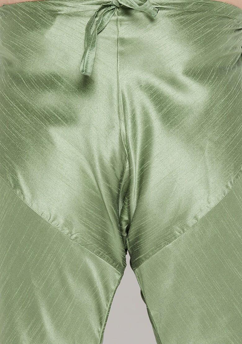 Green Floral Print Poly Blend Kurta Set For Men