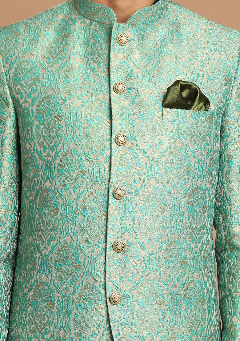 Green Solid Poly Blend Kurta Set For Men