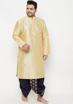 Gold Solid Poly Blend Kurta Set For Men