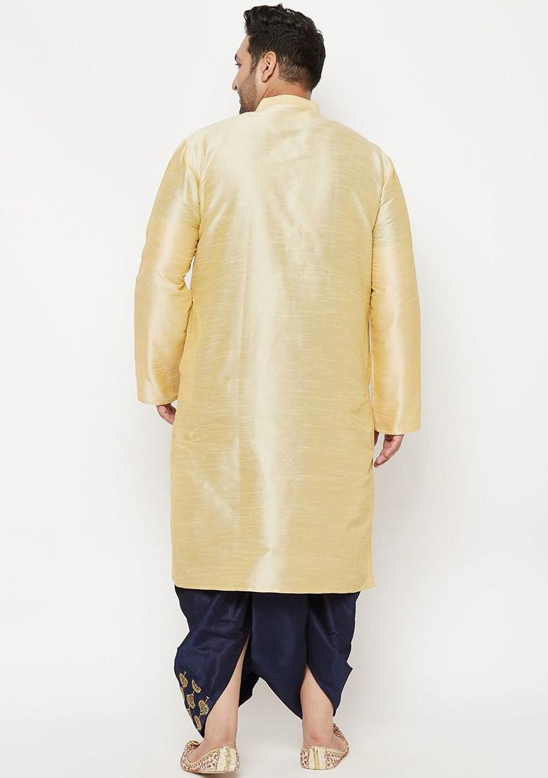 Gold Solid Poly Blend Kurta Set For Men