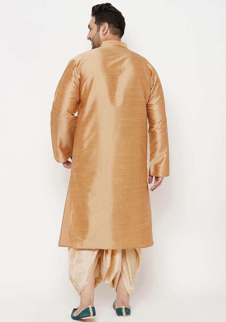 Rose Gold Solid Poly Blend Kurta Set For Men