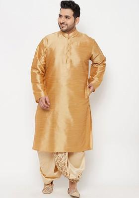 Rose Gold Solid Silk Kurta Set For Men