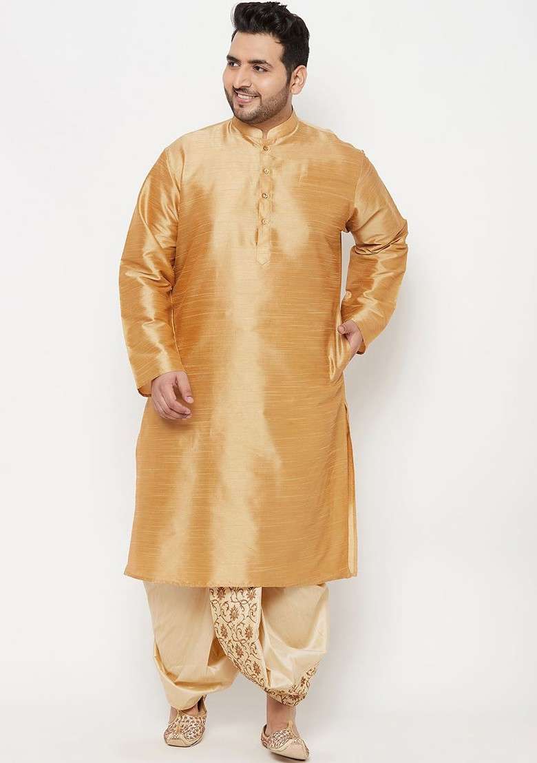 Rose Gold Solid Silk Kurta Set For Men - Indya