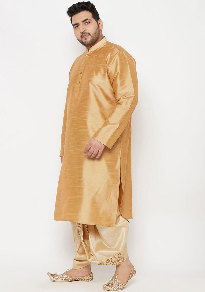 Rose Gold Solid Silk Kurta Set For Men