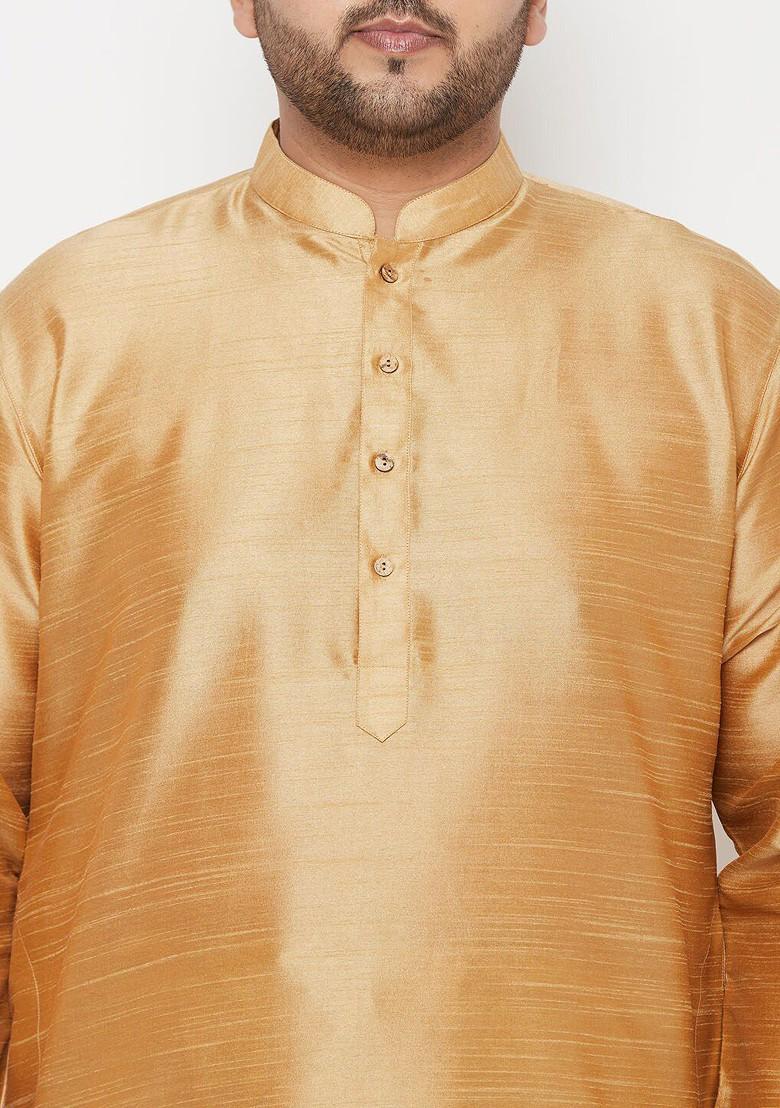 Rose Gold Solid Silk Kurta Set For Men