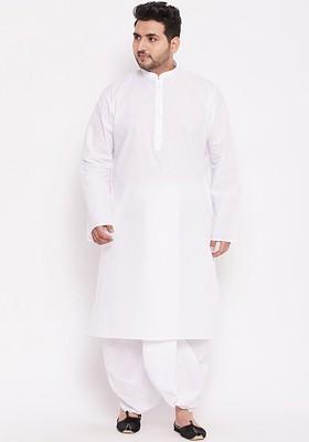 White Solid Cotton Kurta Set For Men