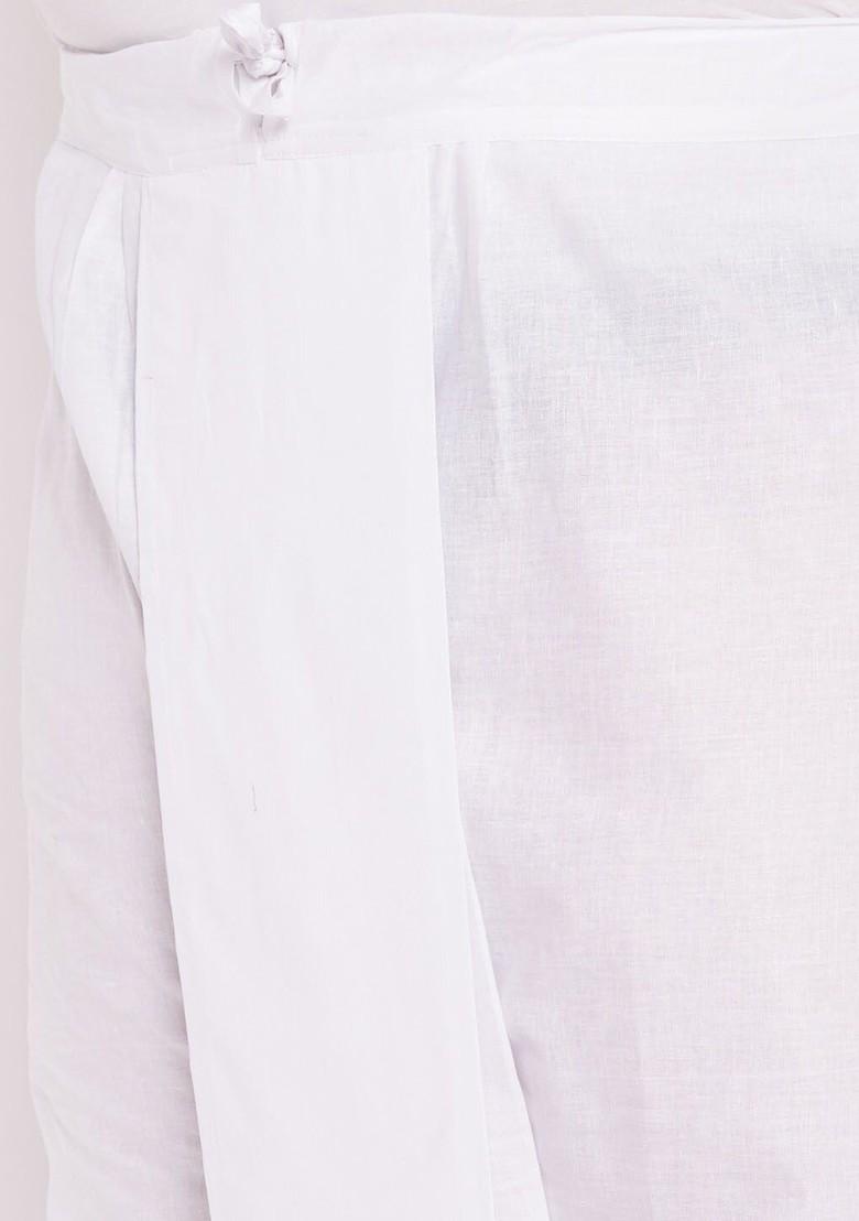 White Solid Cotton Kurta Set For Men