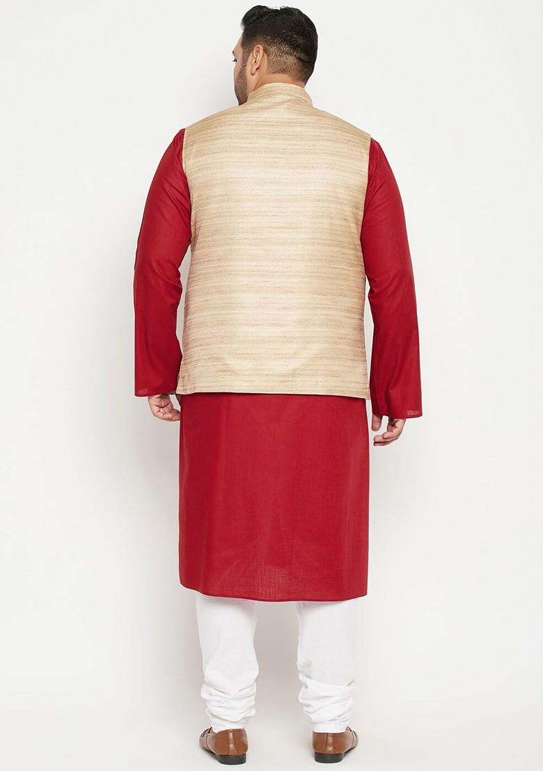 Maroon Solid Poly Blend Kurta Set For Men