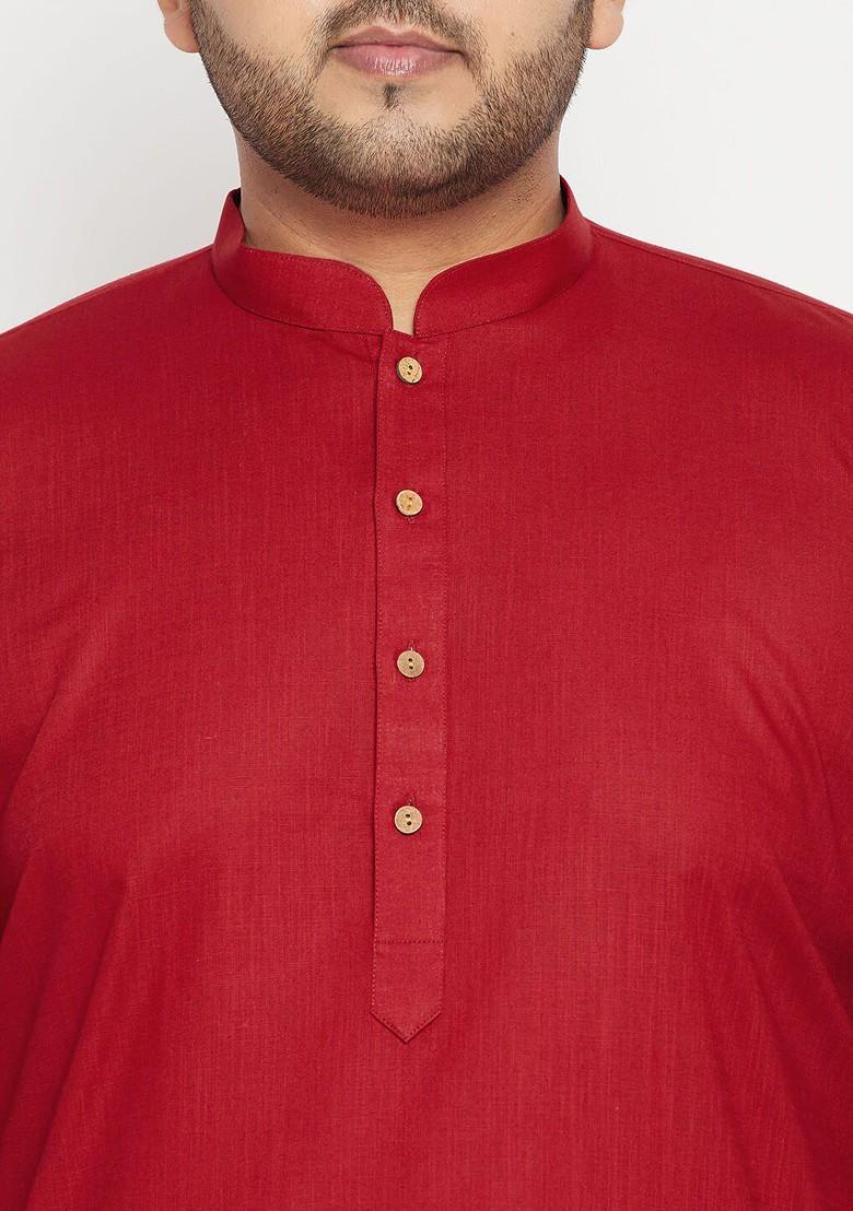 Maroon Solid Poly Blend Kurta Set For Men