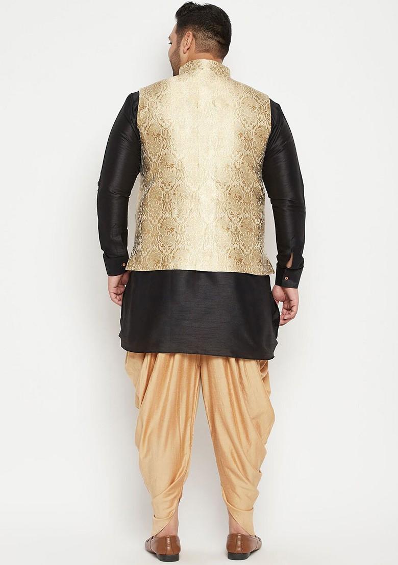 Black Solid Poly Blend Kurta Set For Men