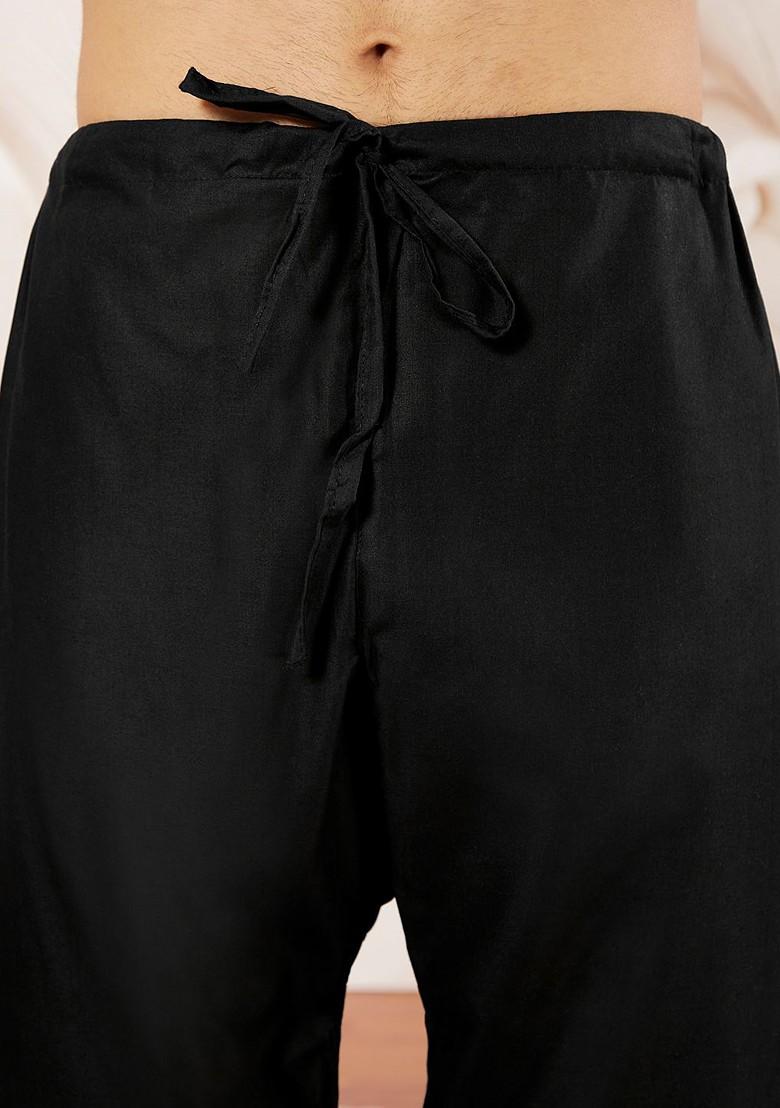 Black Solid Poly Blend Kurta Set For Men