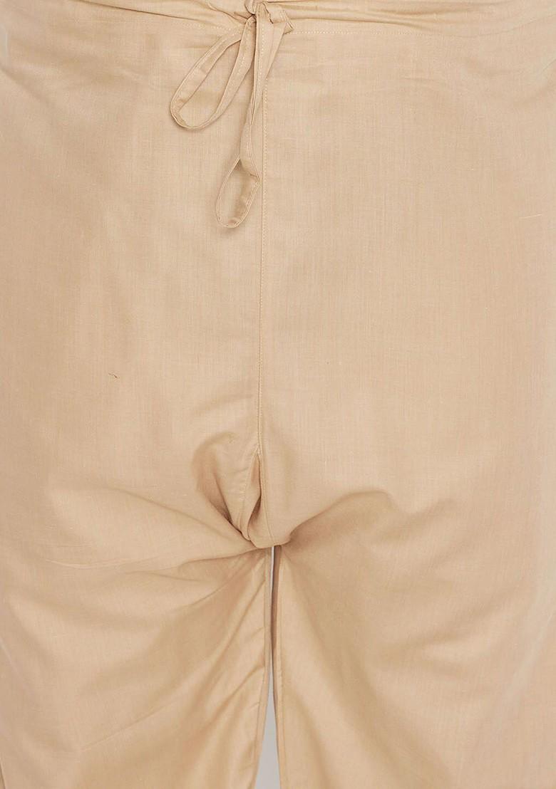Beige Solid Poly Blend Kurta Set For Men