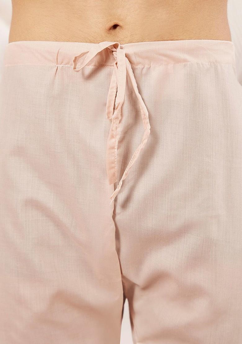 Cream Solid Poly Blend Kurta Set For Men