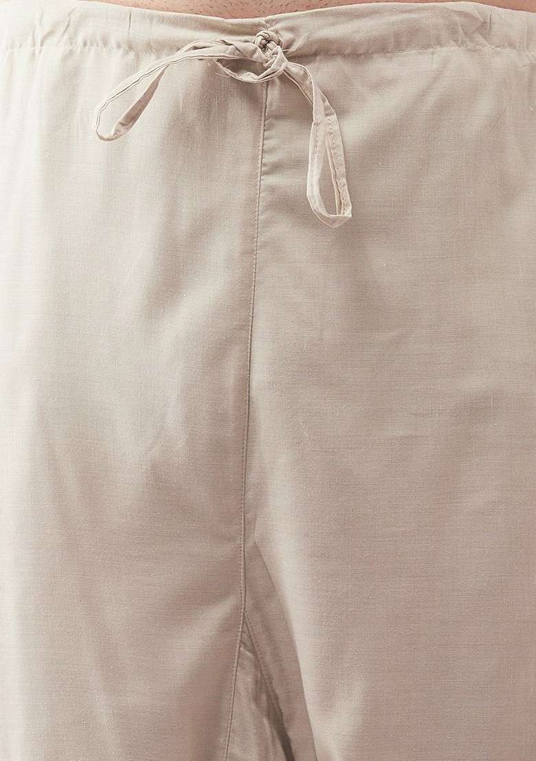 Beige Solid Poly Blend Kurta Set For Men - Indya