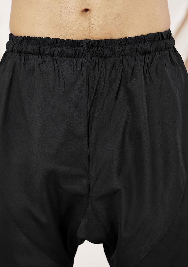 Black Thread Work Poly Blend Kurta Set For Men