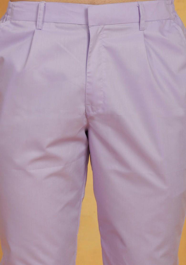 Lavender Solid Poly Blend Kurta Set For Men