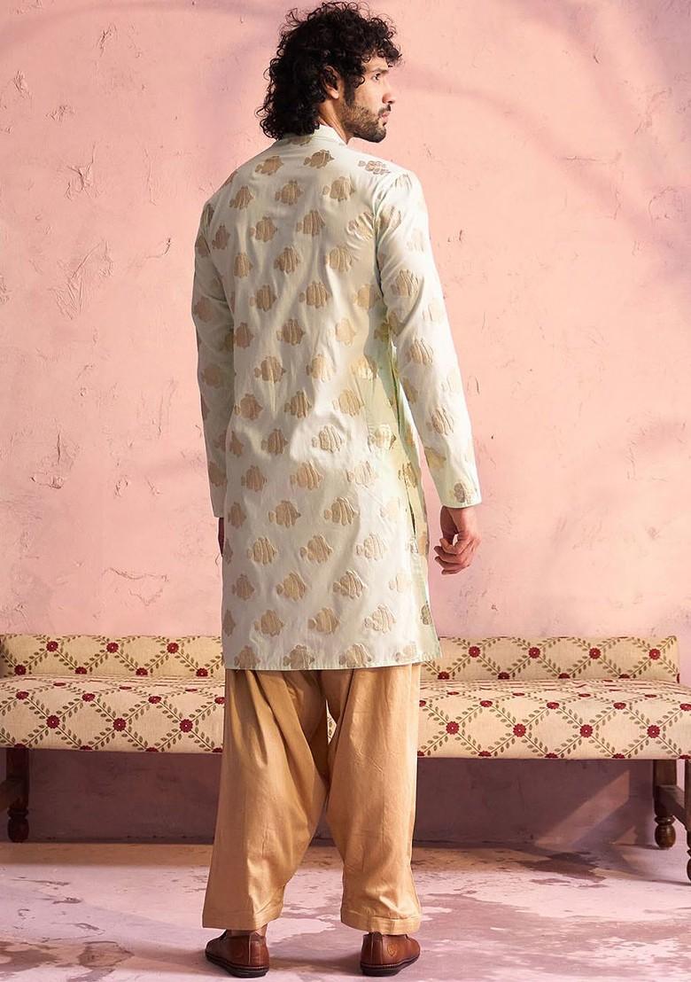 Green Ethnic Motifs Poly Blend Kurta Set For Men