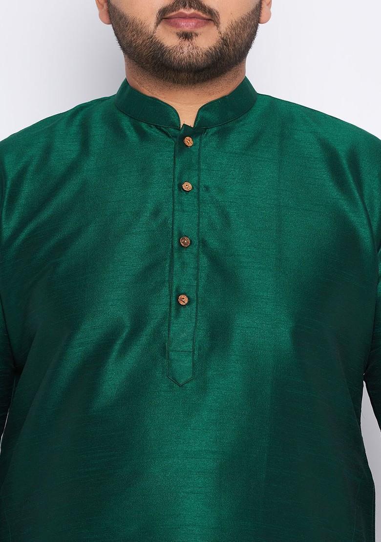 Green Solid Poly Blend Kurta Set For Men
