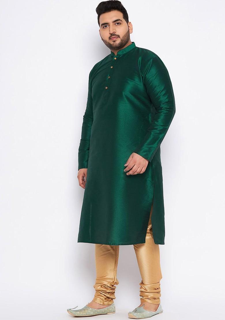 Green Solid Poly Blend Kurta Set For Men