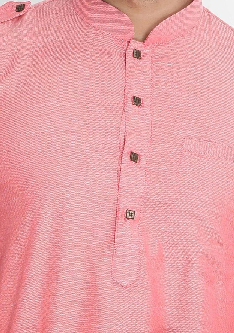 Pink Solid Pathani Kurta Set For Men
