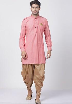 Pink Solid Pathani Kurta Set For Men