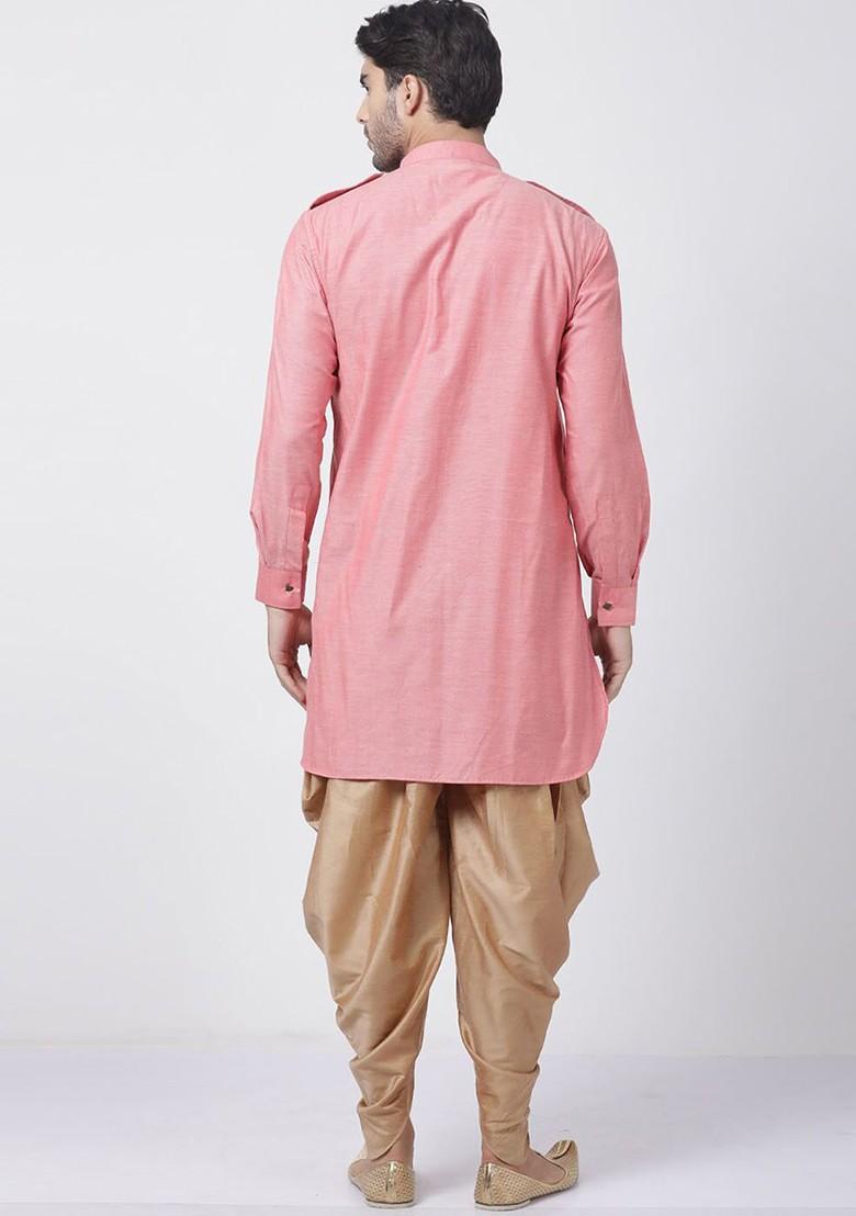 Pink Solid Pathani Kurta Set For Men