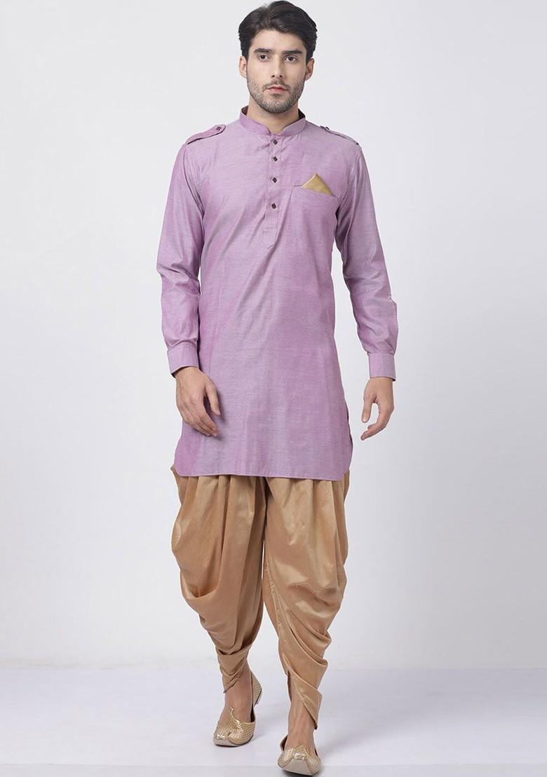 Purple Solid Pathani Kurta Set For Men