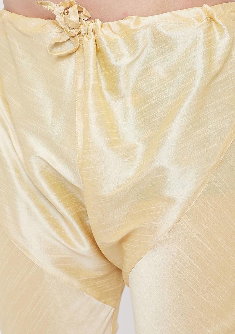 Coffee Brown Striped Poly Blend Kurta Set For Men