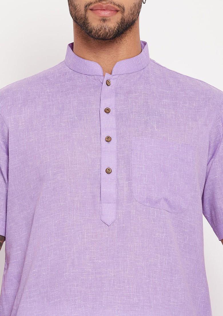 Purple Solid Poly Blend Kurta Set For Men