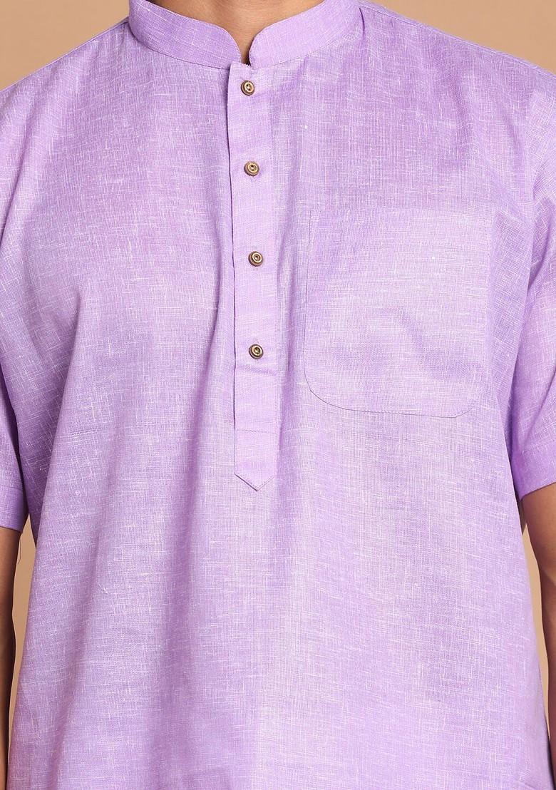 Purple Solid Poly Blend Kurta Set For Men