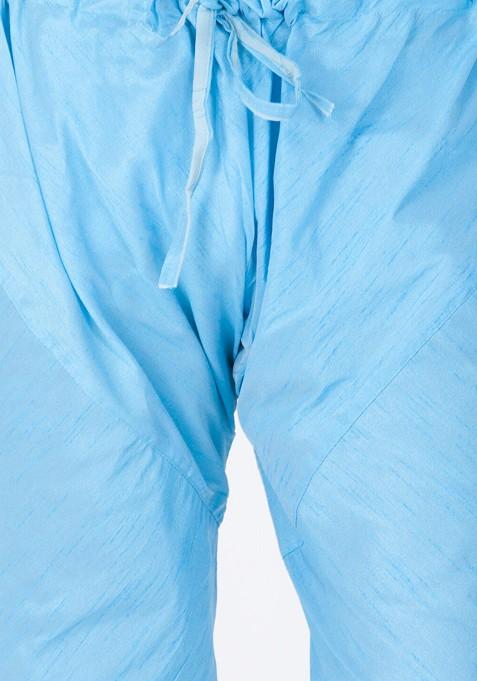 Blue Solid Poly Blend Kurta Set For Men