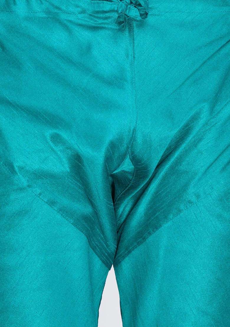 Green Solid Poly Blend Kurta Set For Men - Indya