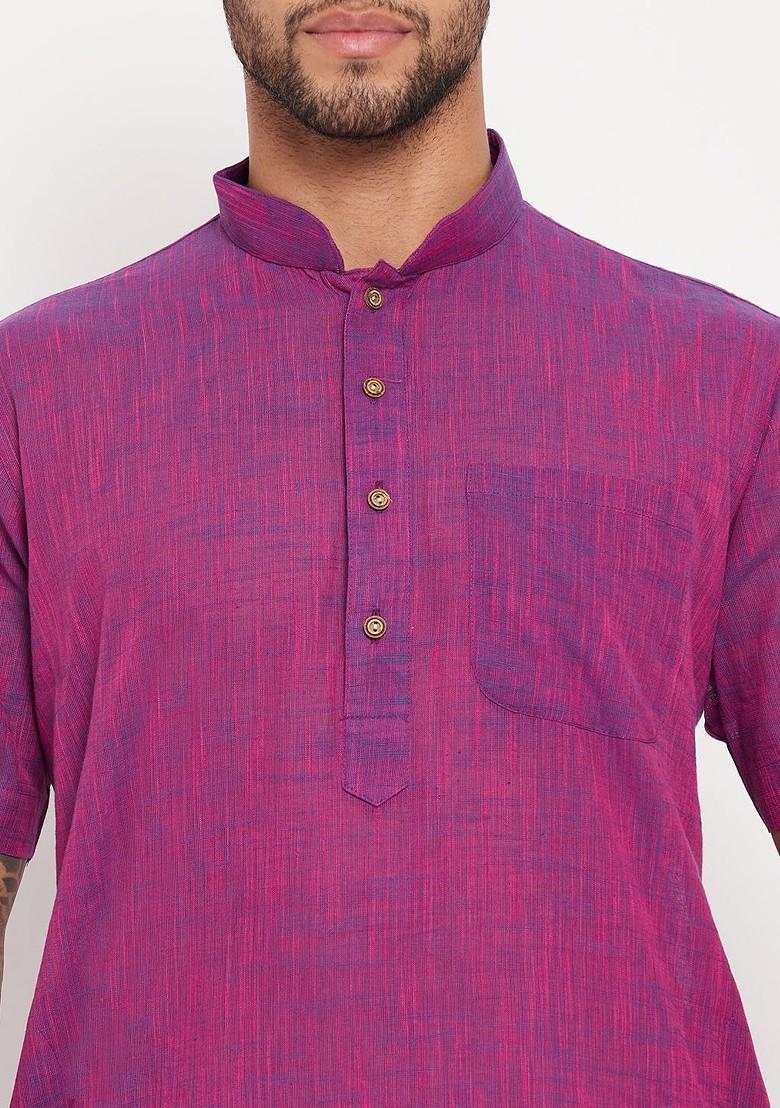 Purple Solid Cotton Kurta Set For Men
