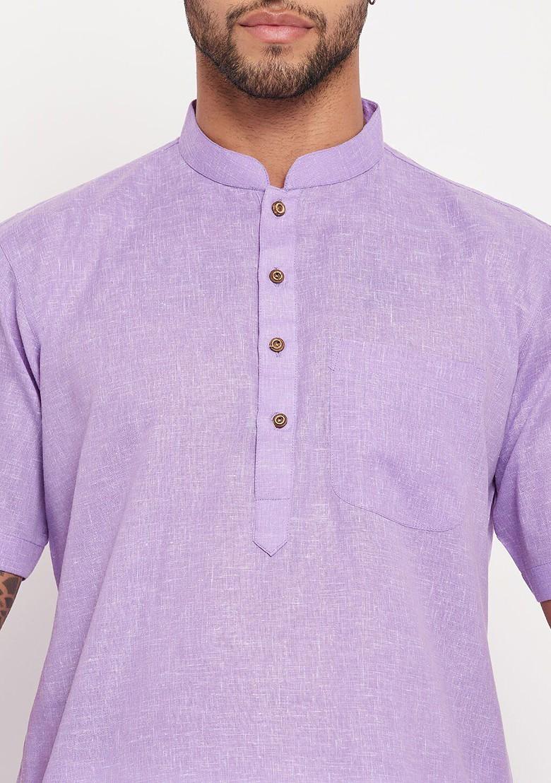 Purple Solid Poly Blend Kurta Set For Men