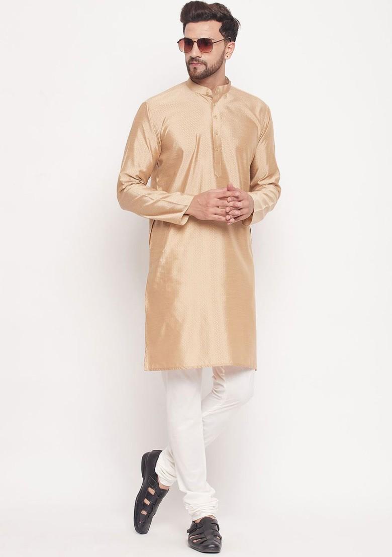 Beige Ethnic Motifs Jacquard Kurta Set For Men