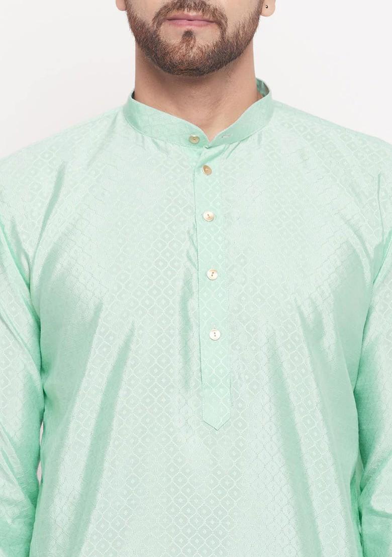 Sea Green Ethnic Motifs Jacquard Kurta Set For Men