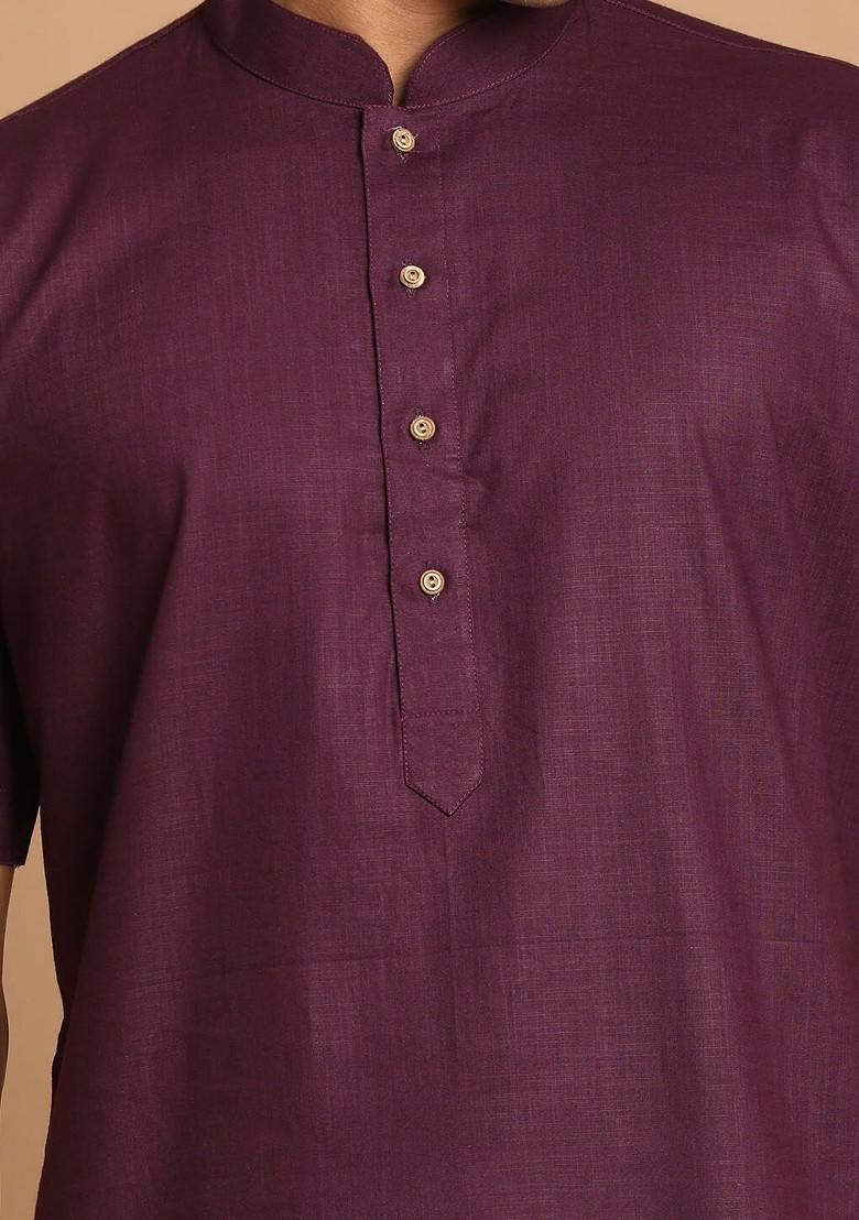 Purple Solid Poly Blend Kurta Set For Men