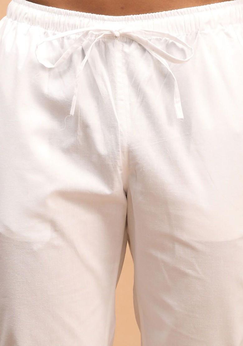White Solid Poly Blend Kurta Set For Men