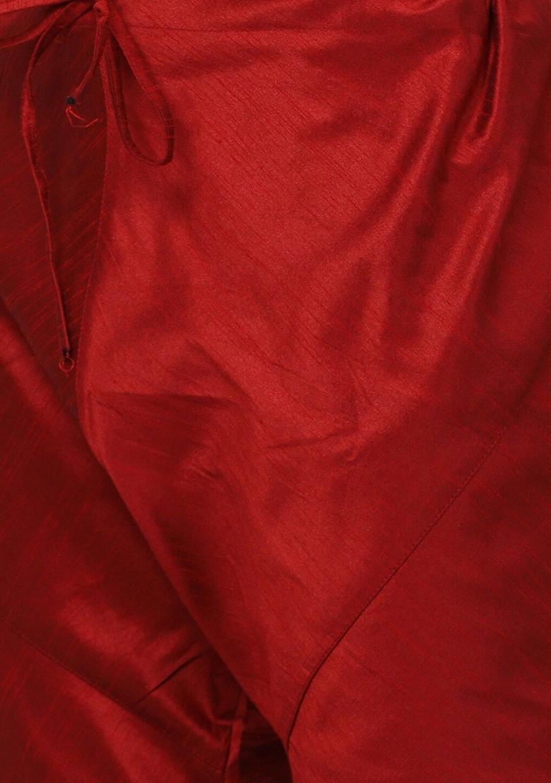 Pink Solid Poly Blend Kurta Set For Men